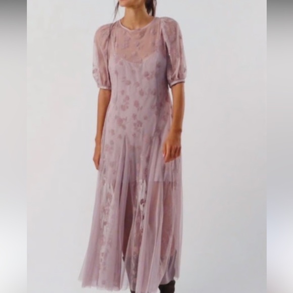 Free people viola sheet floral velvet burnout beaded maxi dress small - Picture 2 of 16